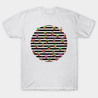 Pattern of Flower Pots Black Background T-Shirt